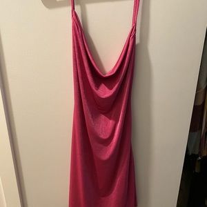 Hot pink slinky cowl neck dress
